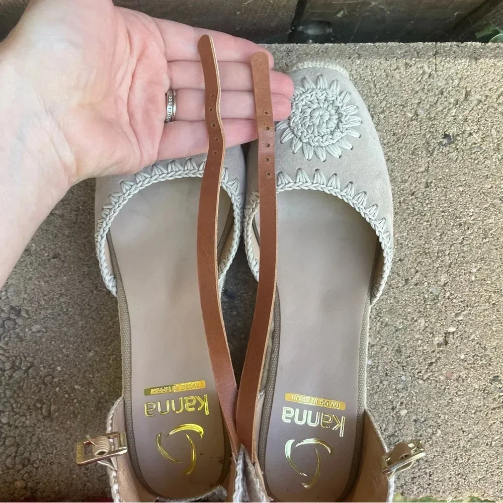 KANNA Women’s Cream Tan Espadrille Platform Wedge Heel Strap Shoe 39